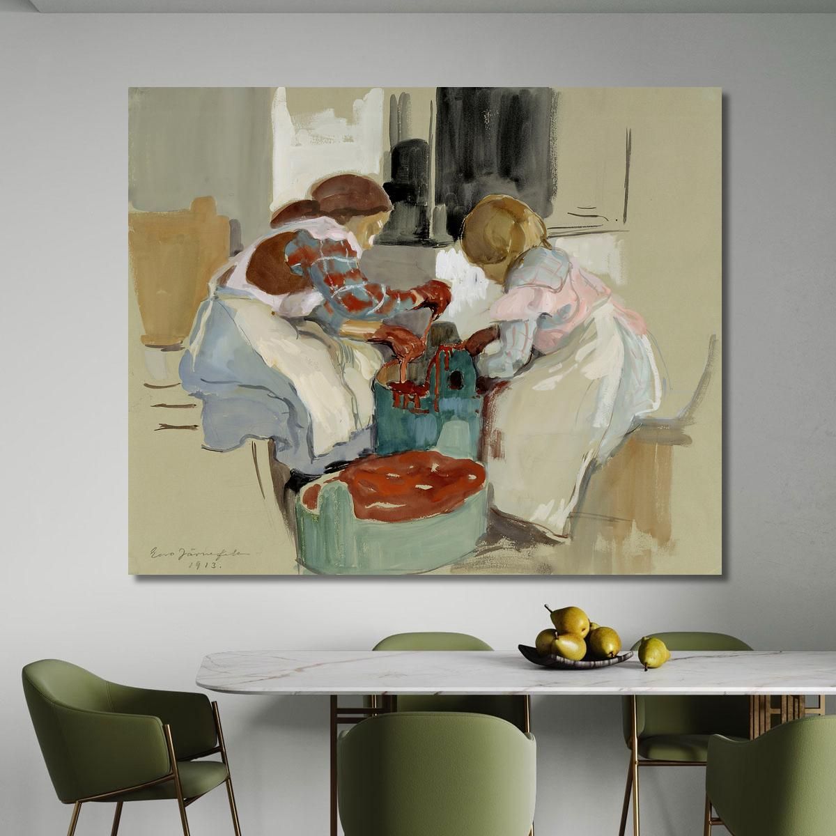 Two Girls Dyeing Fabric Eero Järnefelt ejr37 canvas print 