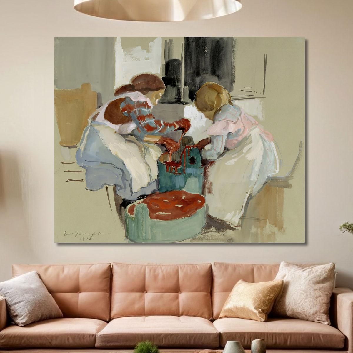 Two Girls Dyeing Fabric Eero Järnefelt ejr37 canvas print 