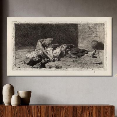 Arab Watching Over The Body Of A Friend Mariano Fortuny Marsal mfm8 canvas print 