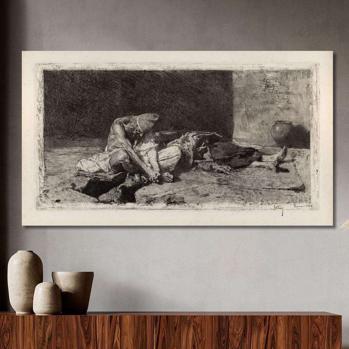 Arab Watching Over The Body Of A Friend Mariano Fortuny Marsal mfm8 canvas print 