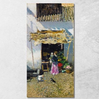 Young Woman In A Lilac Skirt In Front Of A Vegetable Stall Mariano Fortuny Marsal mfm26 canvas print 