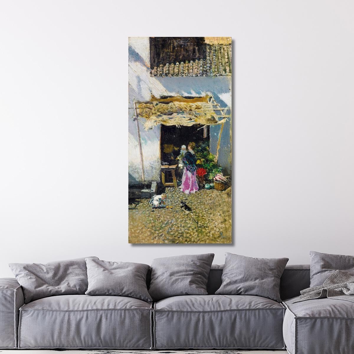 Young Woman In A Lilac Skirt In Front Of A Vegetable Stall Mariano Fortuny Marsal mfm26 canvas print 