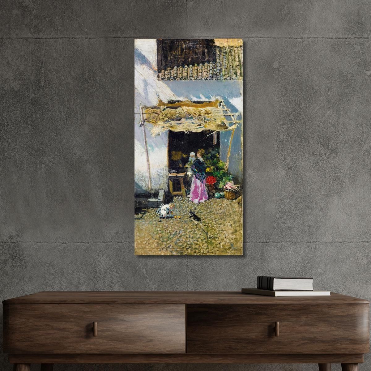 Young Woman In A Lilac Skirt In Front Of A Vegetable Stall Mariano Fortuny Marsal mfm26 canvas print 