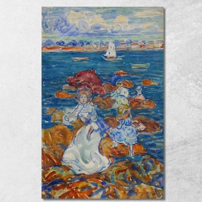 Low Tide Figures On Rocks Maurice Prendergast mpr29 canvas print 