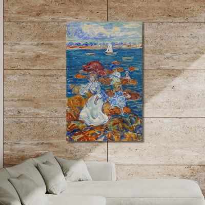 Low Tide Figures On Rocks Maurice Prendergast mpr29 canvas print 