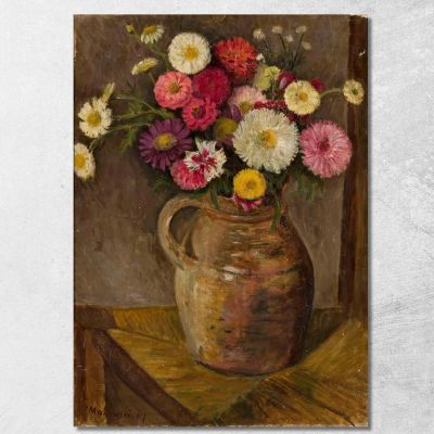 Asters And Zinnias In A Clay Jug Tadeusz Makowski tmk6 canvas print 
