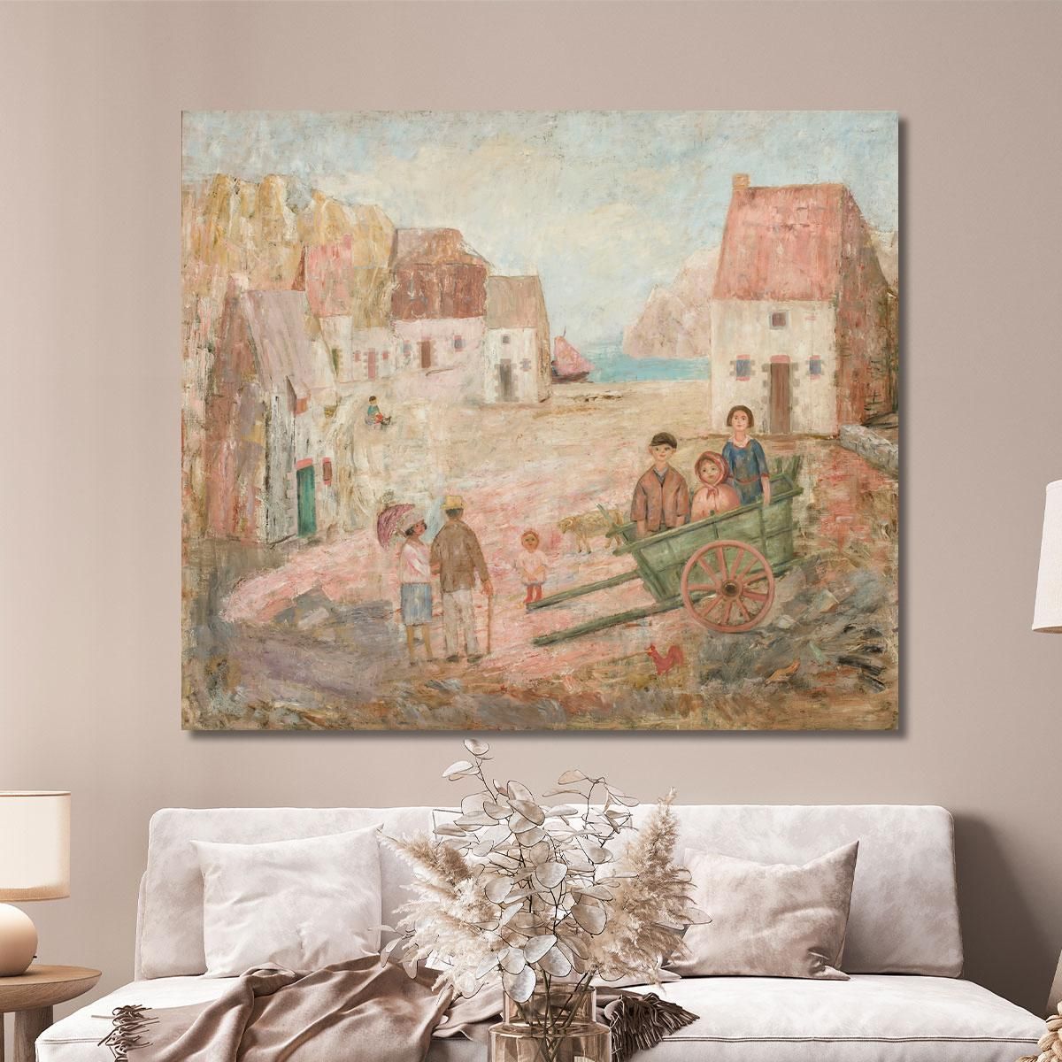 Landscape Of A Small Town With Children In A Pram Tadeusz Makowski tmk95 canvas print 