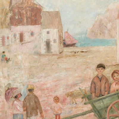 Landscape Of A Small Town With Children In A Pram Tadeusz Makowski tmk95 canvas print