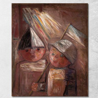 Two Children With A Flag Tadeusz Makowski tmk186 canvas print 