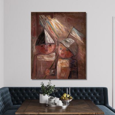 Two Children With A Flag Tadeusz Makowski tmk186 canvas print 