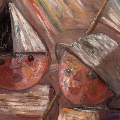 Two Children With A Flag Tadeusz Makowski tmk186 canvas print