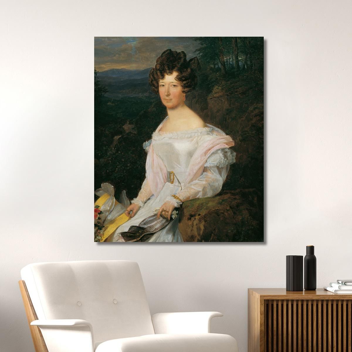 Lady In White Dress Before A Vienna Woods Landscape Ferdinand Georg Waldmüller fgw23 canvas print 