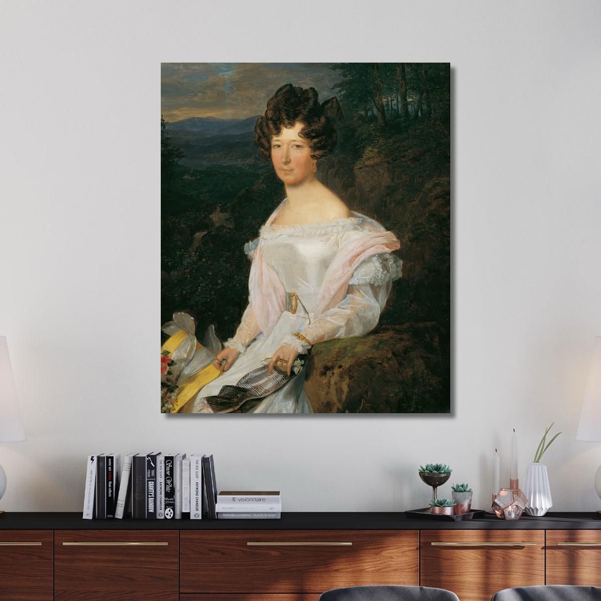 Lady In White Dress Before A Vienna Woods Landscape Ferdinand Georg Waldmüller fgw23 canvas print 