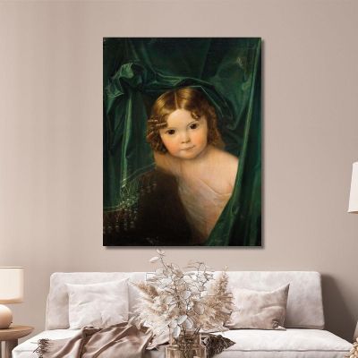 Girl Under Green Curtain Ferdinand Georg Waldmüller fgw83 canvas print 