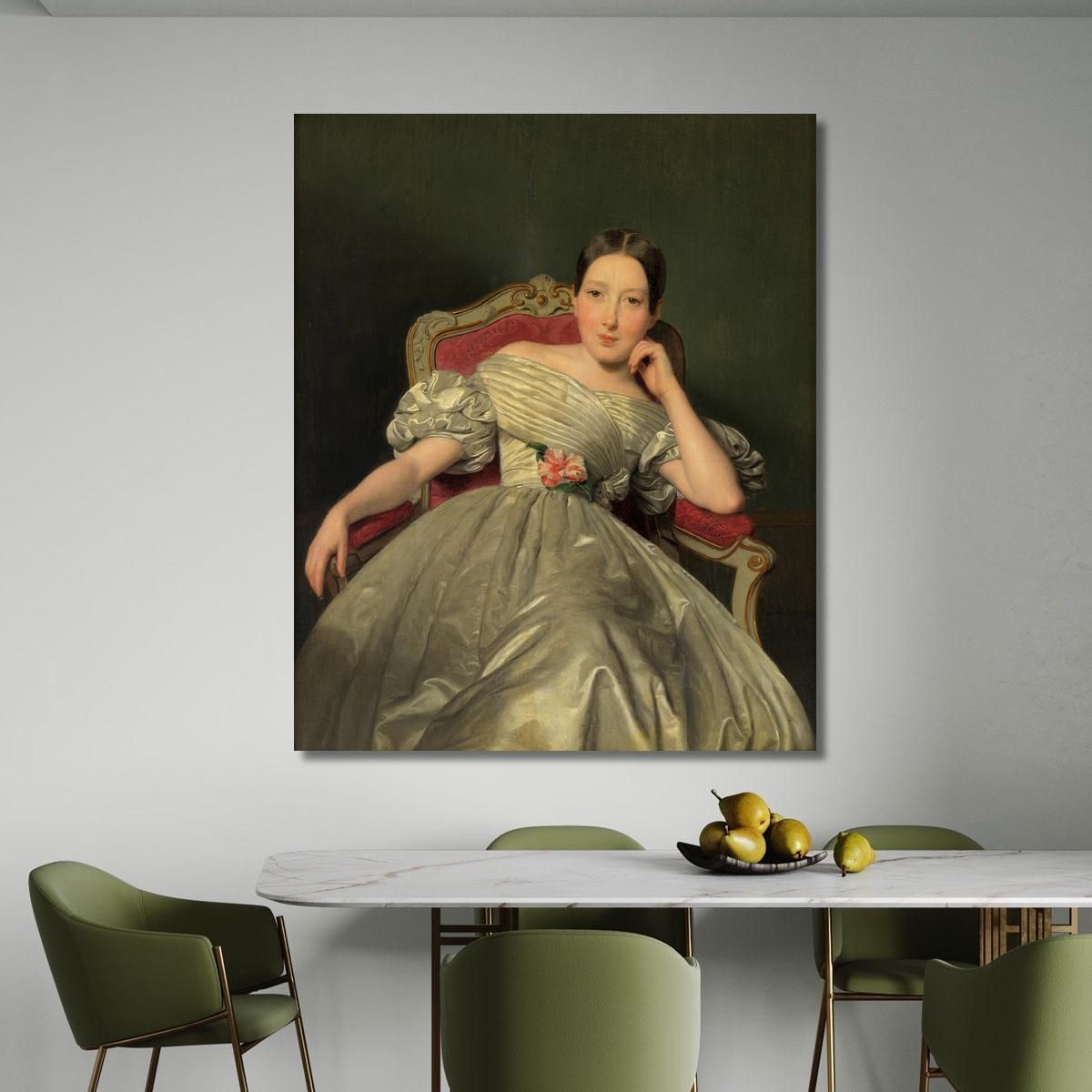 Seated Girl In White Satin Dress Ferdinand Georg Waldmüller fgw101 canvas print 