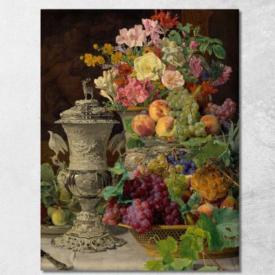 Still Life With Fruit Flowers And A Silver Cup Ferdinand Georg Waldmüller fgw103 canvas print 