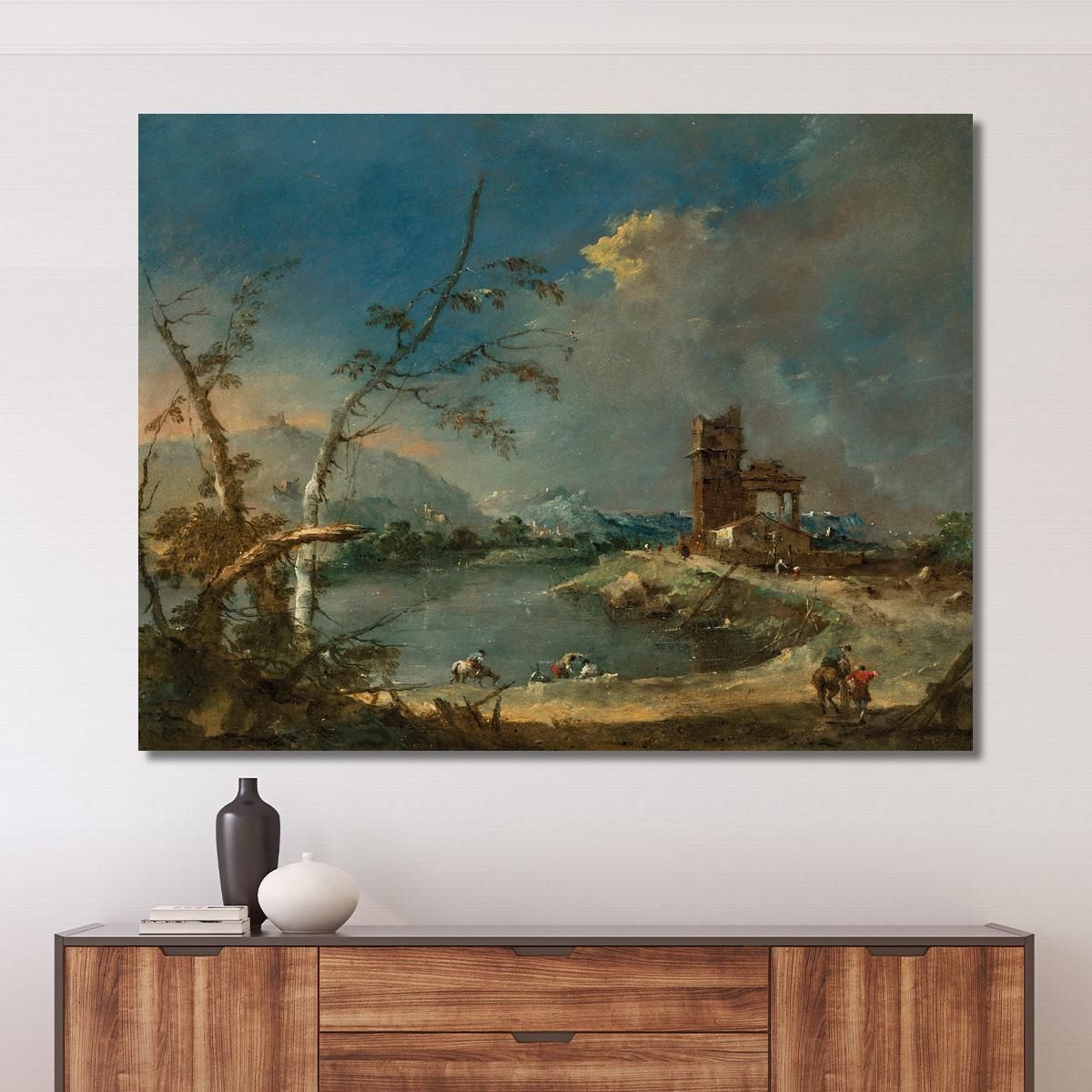 A Capriccio Of A Rustic Tower Beside A Lake Francesco Guardi fgr1 canvas print 