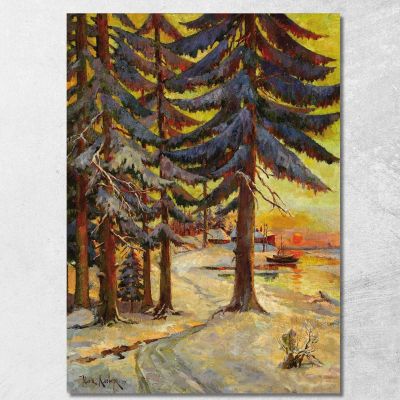 Winter Evening On The Lake Julius Sergius Klever jsk25 canvas print 