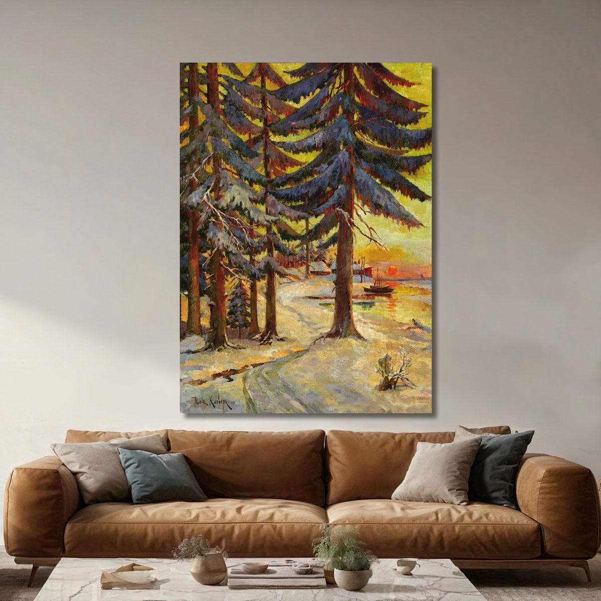 Winter Evening On The Lake Julius Sergius Klever jsk25 canvas print 