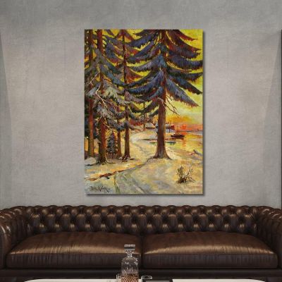 Winter Evening On The Lake Julius Sergius Klever jsk25 canvas print 