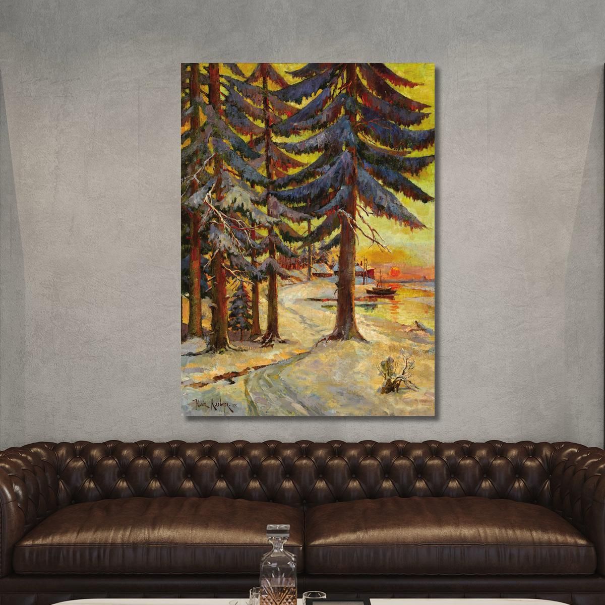 Winter Evening On The Lake Julius Sergius Klever jsk25 canvas print 