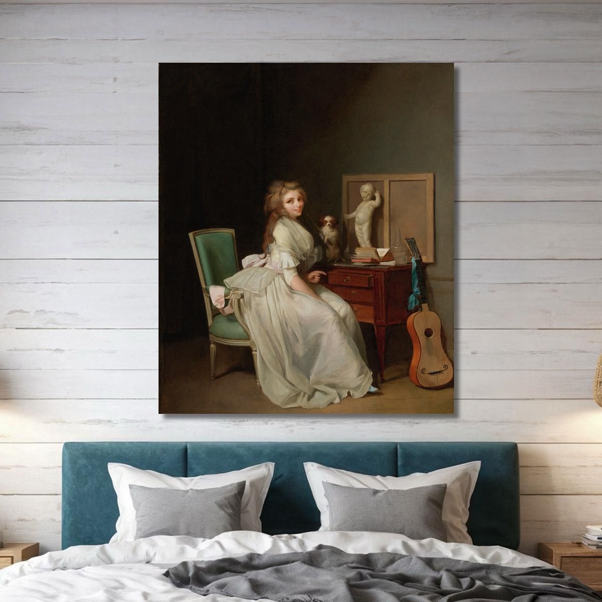 Lady In A White Dress Seated At Her Desk Louis Léopold Boilly llb14 canvas print 