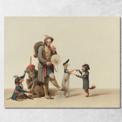 The Curious Piece: An Animal Trainer With Dancing Dogs A Bear And A Monkey Louis Léopold Boilly llb70 canvas print 