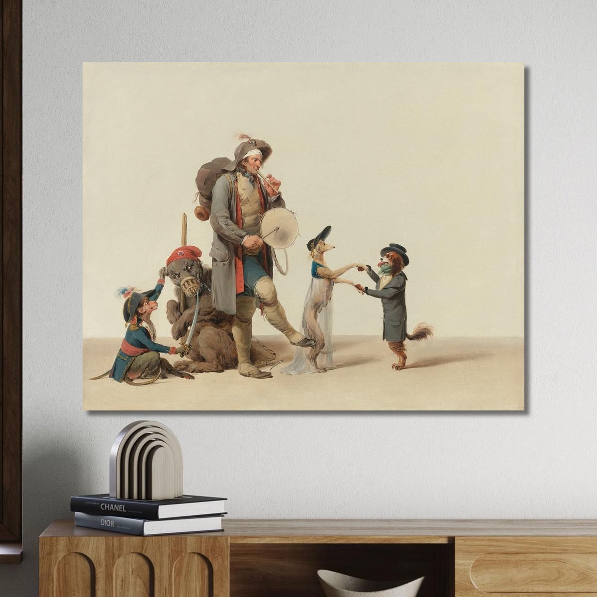 The Curious Piece: An Animal Trainer With Dancing Dogs A Bear And A Monkey Louis Léopold Boilly llb70 canvas print 