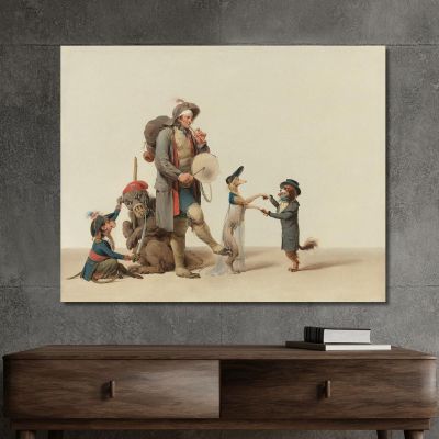 The Curious Piece: An Animal Trainer With Dancing Dogs A Bear And A Monkey Louis Léopold Boilly llb70 canvas print 