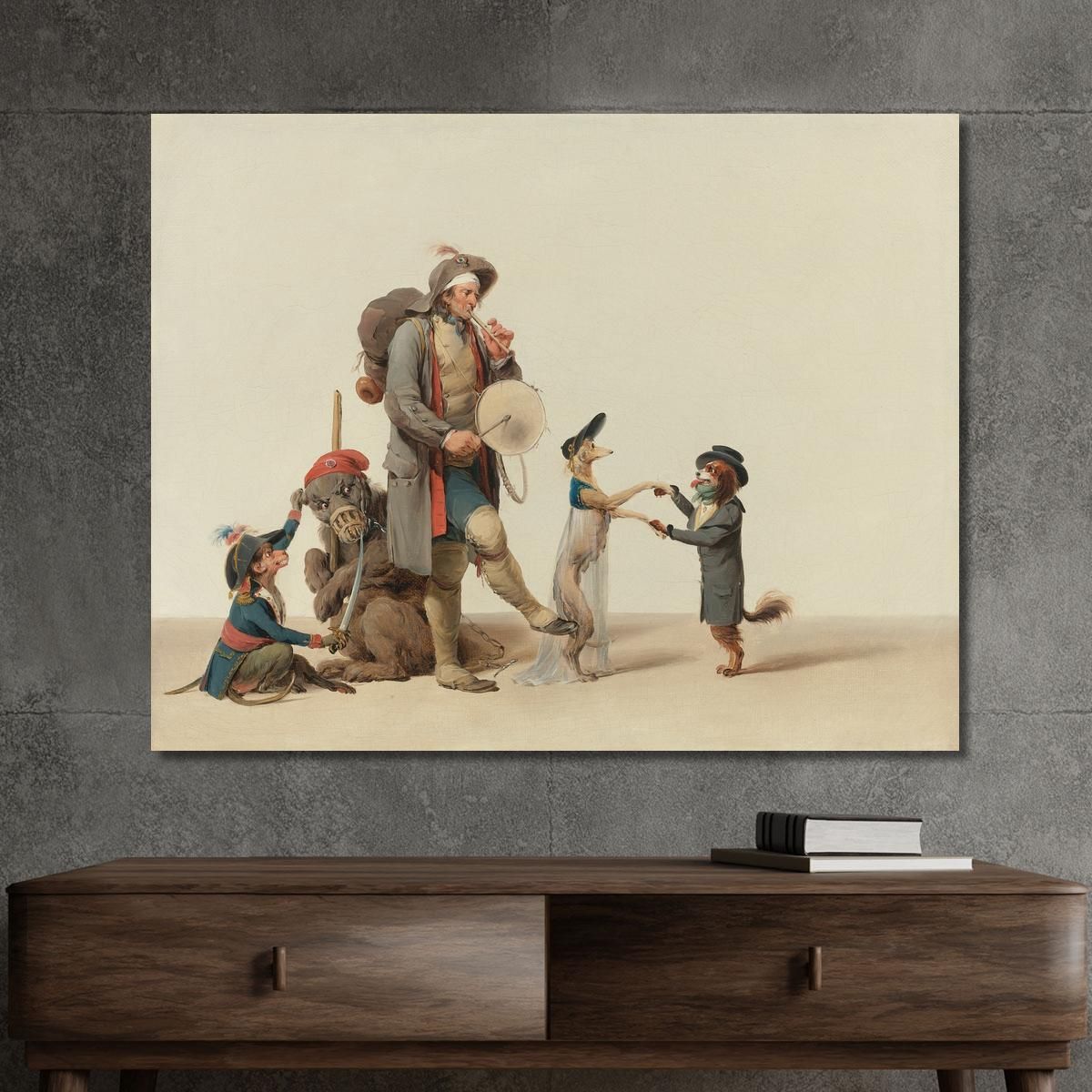 The Curious Piece: An Animal Trainer With Dancing Dogs A Bear And A Monkey Louis Léopold Boilly llb70 canvas print 