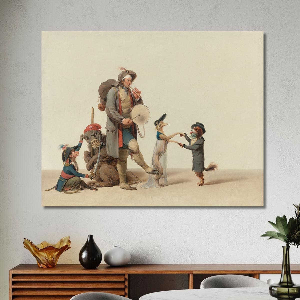 The Curious Piece: An Animal Trainer With Dancing Dogs A Bear And A Monkey Louis Léopold Boilly llb70 canvas print 