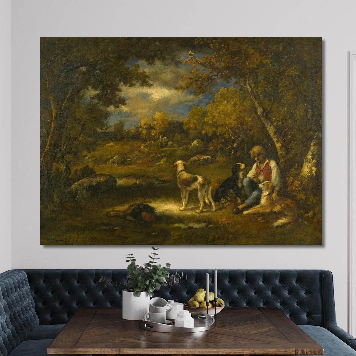 Boy With His Dogs In A Wood Narcisse-Virgile Diaz de La Peña nvd8 canvas print 