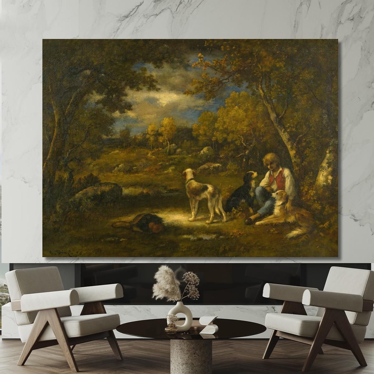 Boy With His Dogs In A Wood Narcisse-Virgile Diaz de La Peña nvd8 canvas print 