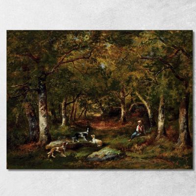 Child And Hunting Dogs In The Forest Narcisse-Virgile Diaz de La Peña nvd19 canvas print 