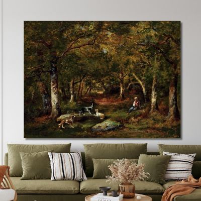 Child And Hunting Dogs In The Forest Narcisse-Virgile Diaz de La Peña nvd19 canvas print 