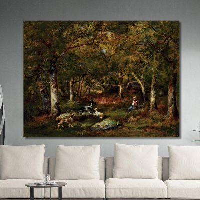 Child And Hunting Dogs In The Forest Narcisse-Virgile Diaz de La Peña nvd19 canvas print 