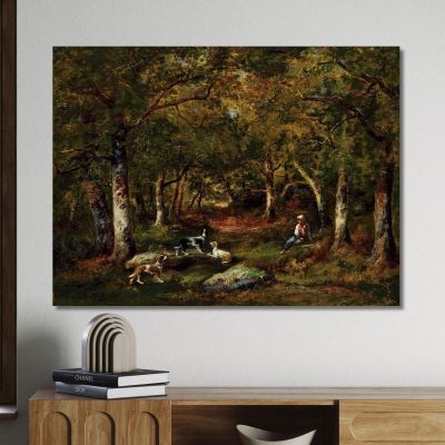 Child And Hunting Dogs In The Forest Narcisse-Virgile Diaz de La Peña nvd19 canvas print 