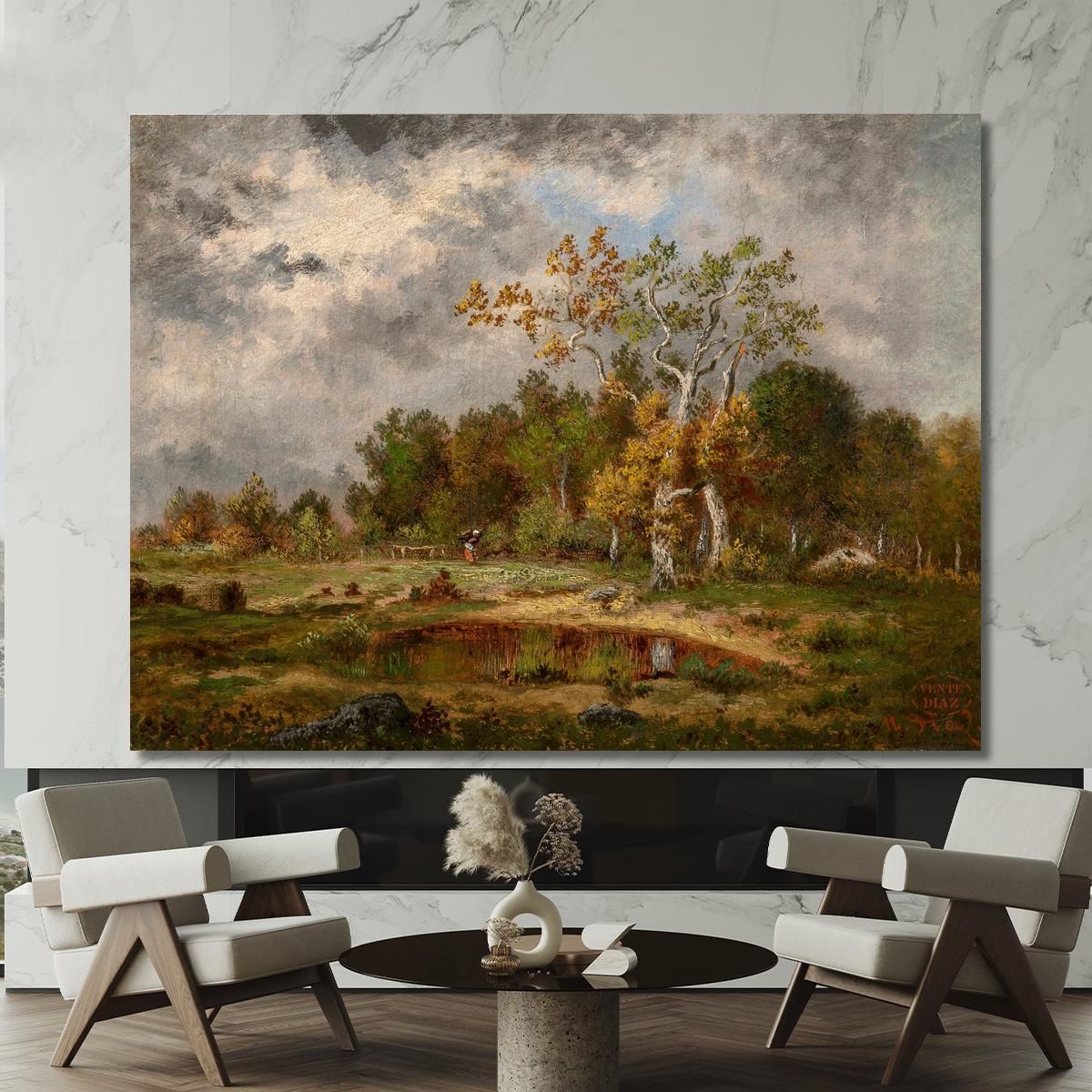 Faggot Gatherer At The Edge Of A Wood Near A Pond Narcisse-Virgile Diaz de La Peña nvd21 canvas print 