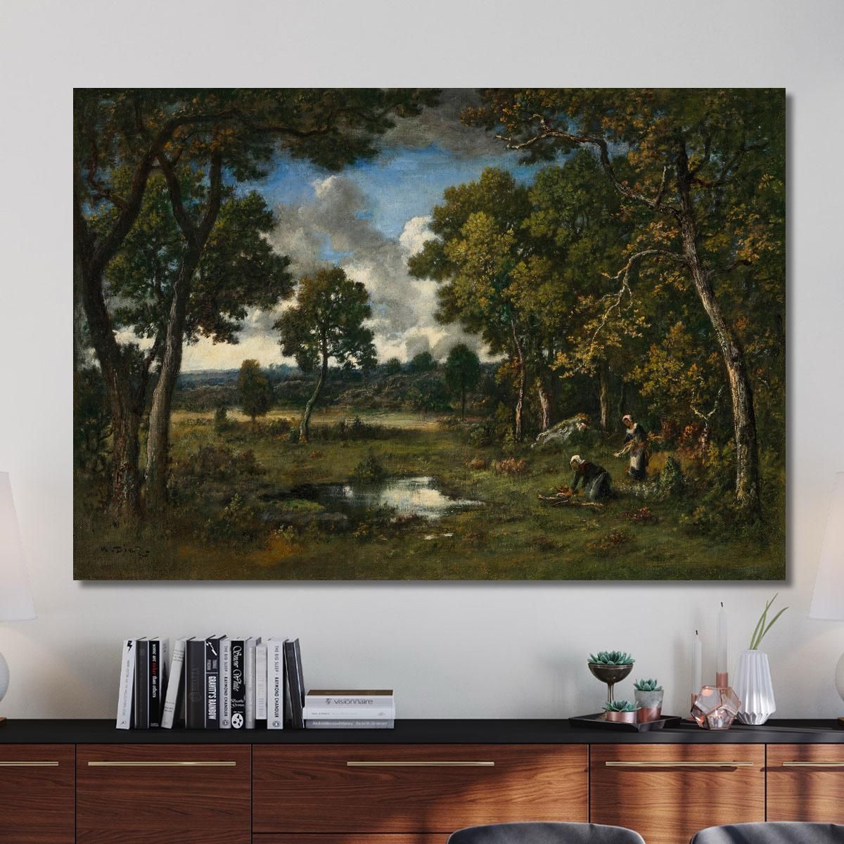 The Bas D'Apremont: Two Woodcutters Near Two Ponds Narcisse-Virgile Diaz de La Peña nvd34 canvas print 