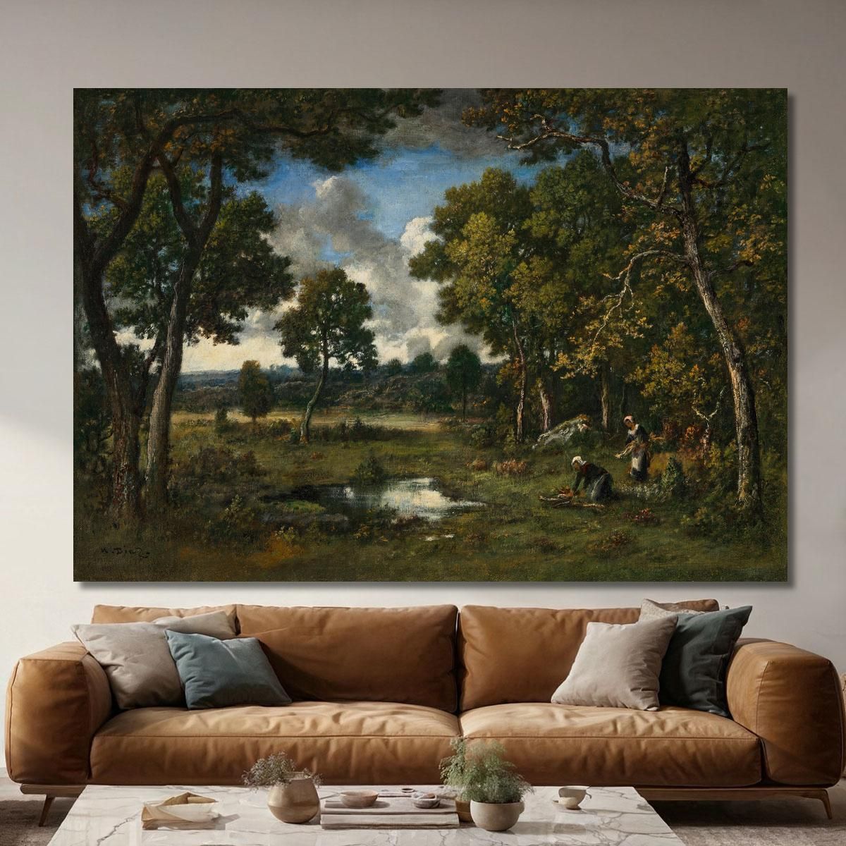 The Bas D'Apremont: Two Woodcutters Near Two Ponds Narcisse-Virgile Diaz de La Peña nvd34 canvas print 