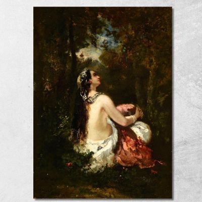 The Woman With The Parrot Narcisse-Virgile Diaz de La Peña nvd35 canvas print 