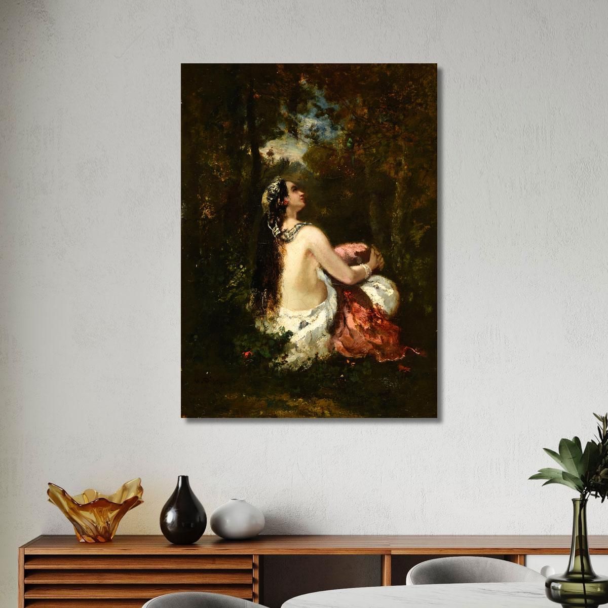 The Woman With The Parrot Narcisse-Virgile Diaz de La Peña nvd35 canvas print 