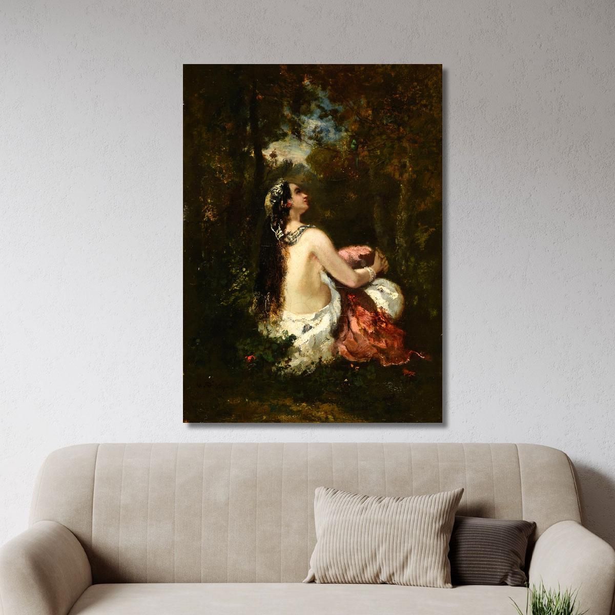 The Woman With The Parrot Narcisse-Virgile Diaz de La Peña nvd35 canvas print 