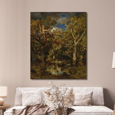 Pond In The Forest With Half-Dead Oak Narcisse-Virgile Diaz de La Peña nvd48 canvas print 