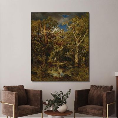 Pond In The Forest With Half-Dead Oak Narcisse-Virgile Diaz de La Peña nvd48 canvas print 