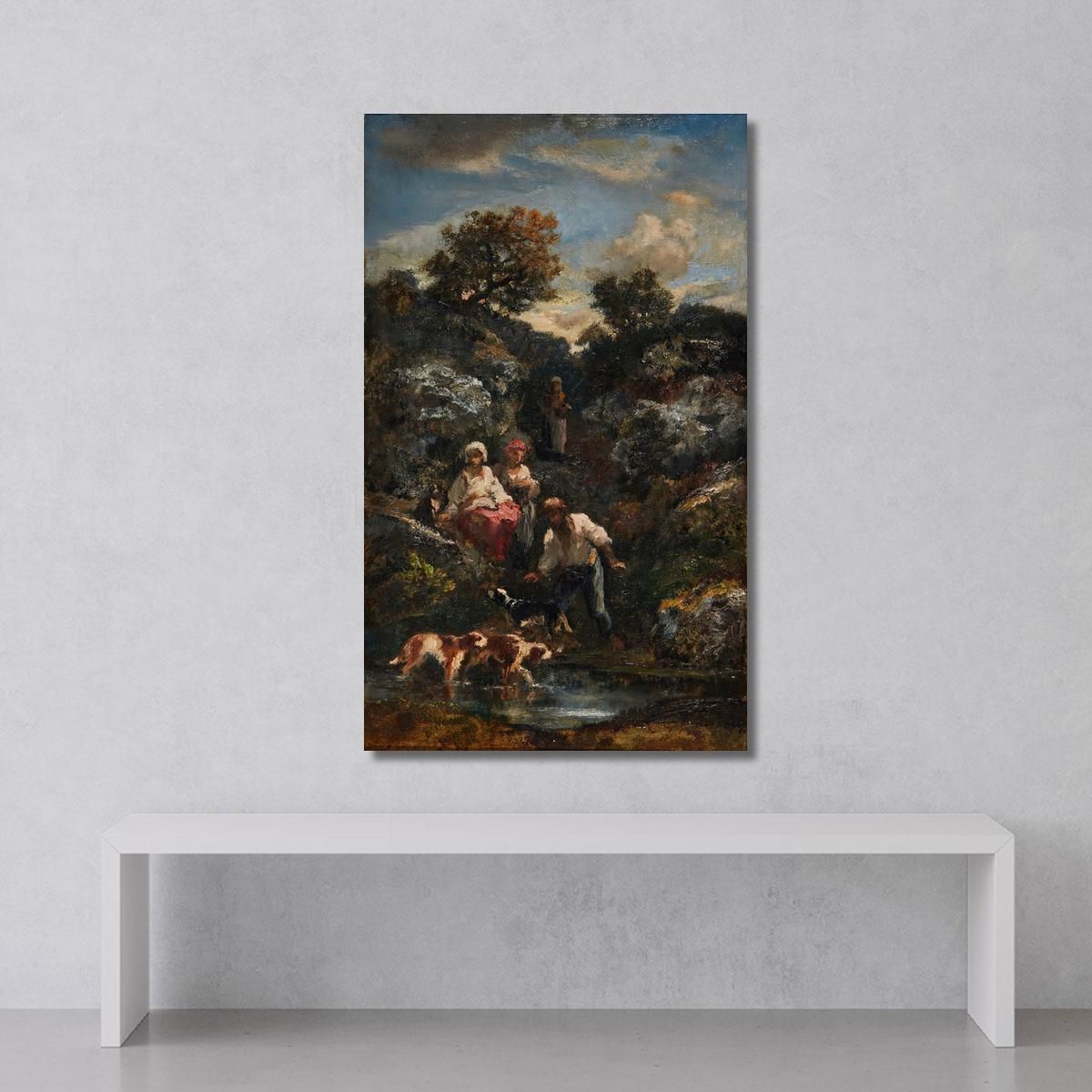 Four Bohemians And Dogs At A Pond Near Rocks Narcisse-Virgile Diaz de La Peña nvd59 canvas print 