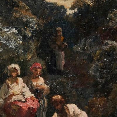 Four Bohemians And Dogs At A Pond Near Rocks Narcisse-Virgile Diaz de La Peña nvd59 canvas print