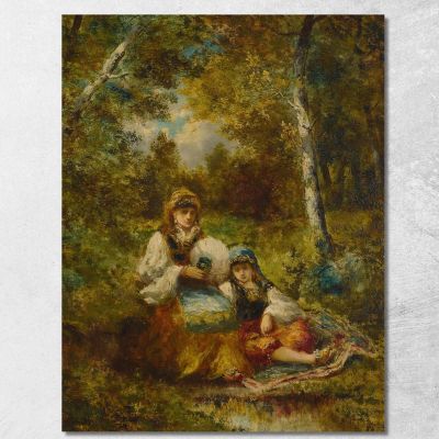 Rest Of Gypsy Women In The Forest (Sketch) Narcisse-Virgile Diaz de La Peña nvd60 canvas print 