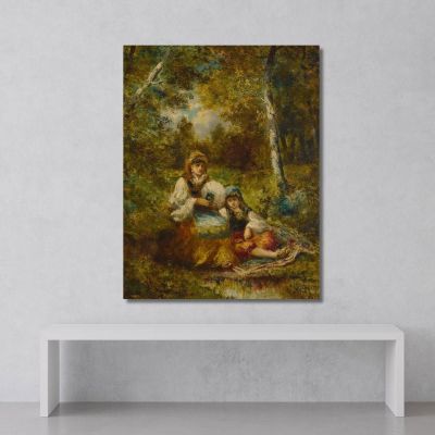 Rest Of Gypsy Women In The Forest (Sketch) Narcisse-Virgile Diaz de La Peña nvd60 canvas print 