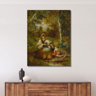 Rest Of Gypsy Women In The Forest (Sketch) Narcisse-Virgile Diaz de La Peña nvd60 canvas print 